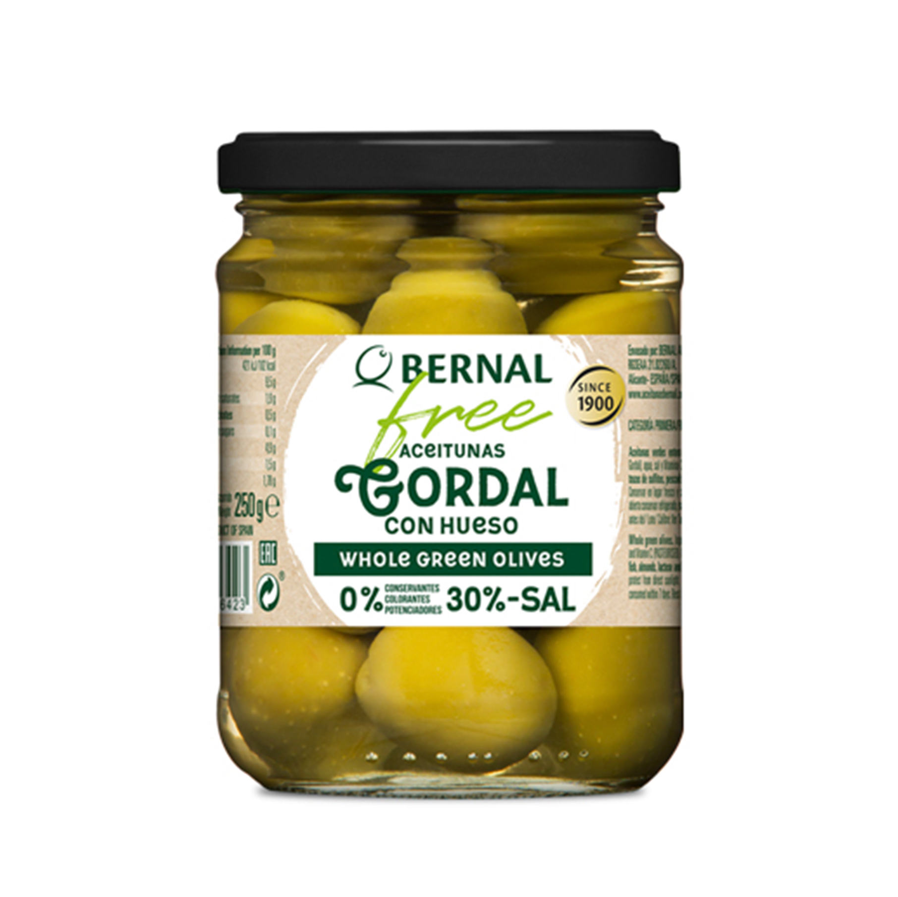 ОЛИВКИ ГОРДАЛЬ -30% СОЛИ, С/К, BERNAL, 436 Г (250 Г)